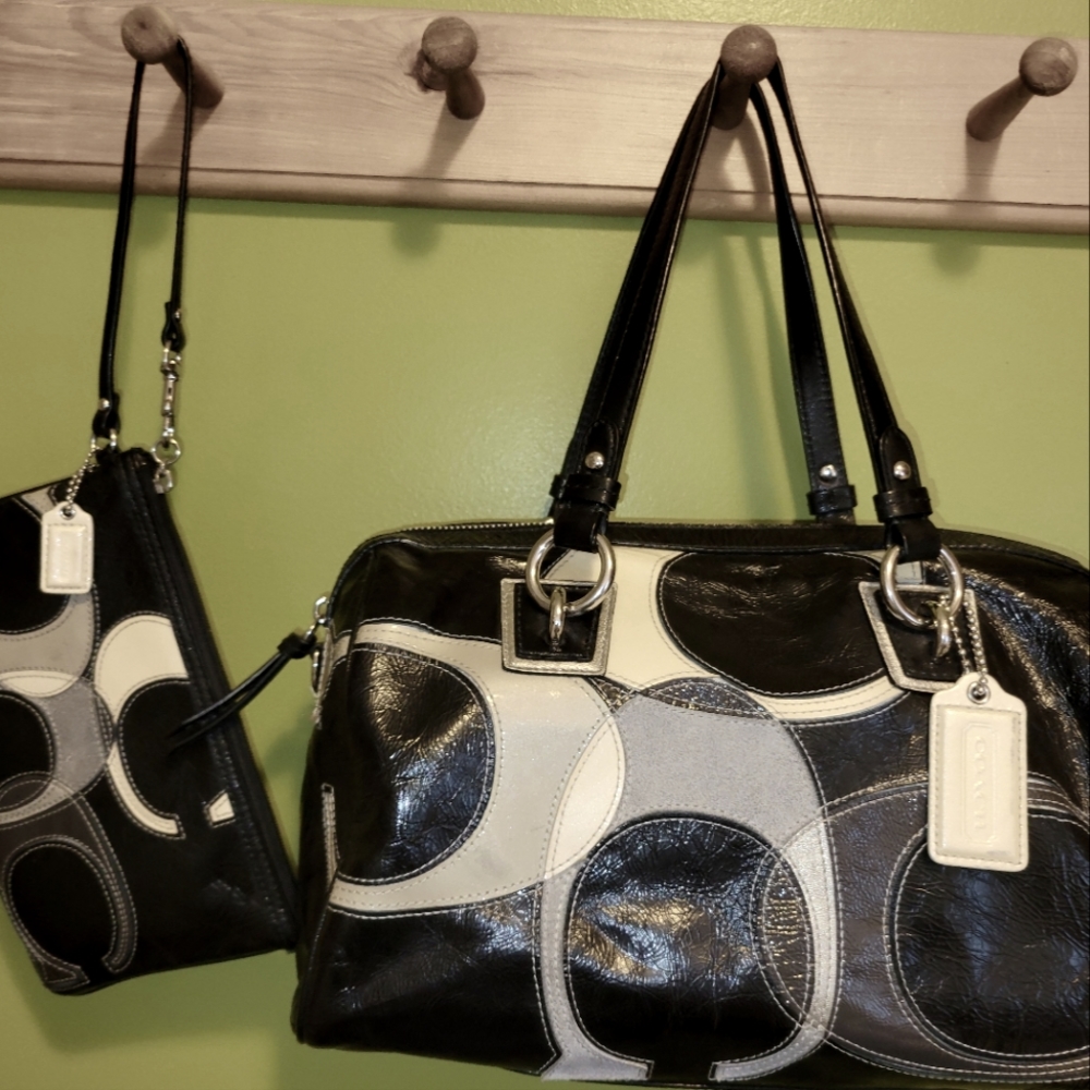 Vintage Coach Leather Handbag and Wrislet